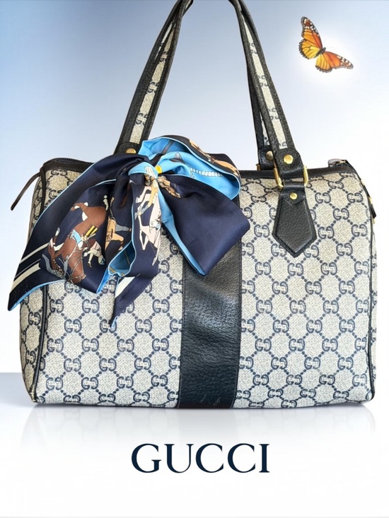 Gucci Handbags - Vintage Gucci Plus GG Monogram Boston Bag - Rare Navy Blue/Black Coated Canvas